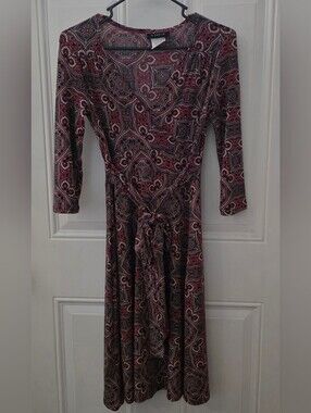 B Darlin Burgundy Paisley Wrap Midi Dress